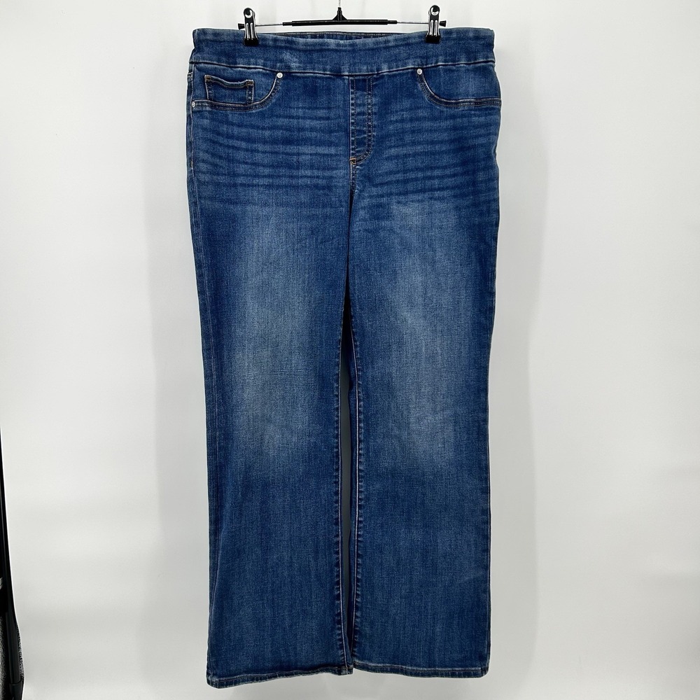 Chicos Pull On Slim Boot Jeans Womens 12R Stretch Dark Wash Denim Pants Chic‎